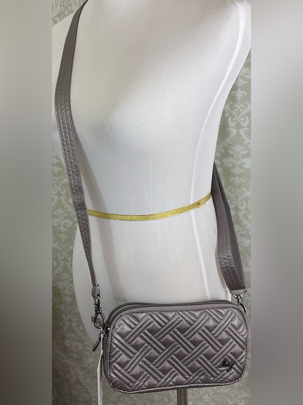 NEW lug Quilted Crossbody Bag Purse Metallic Pearl Coupe XL NWT